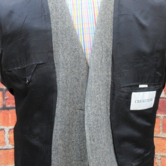 44 LONG- CRICKETEER HERRINGBONE WOOL/CAMEL HAIR/NYLON SPORT COAT GRAY - Picture 7 of 7